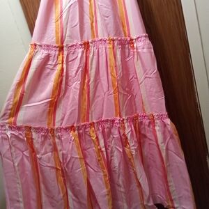 Club Monaco Striped Pastel Maxi Dress Perfect For Vacation 100% Silk NWT